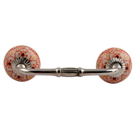 Orange Ceramic Floral Bridge Wardrobe Handle